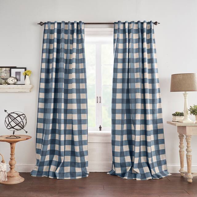 The Gray Barn Holly Buffalo Check Blackout Window Single Curtain Panel - 52"x95" - Indigo