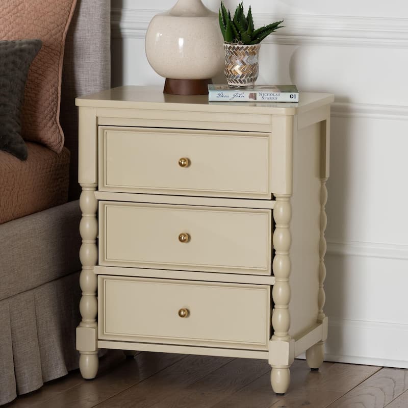 Kyla Nightstand with Spindle Legs - 3-Drawer Bedside Table with Turned Detailing and Inset Paneling
