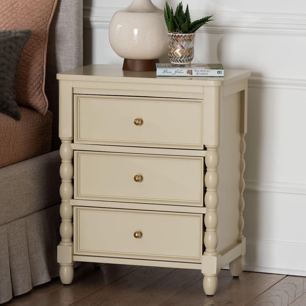 Kyla Nightstand with Spindle Legs - 3-Drawer Bedside Table with Turned Detailing and Inset Paneling