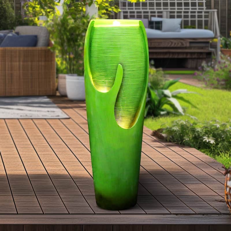 38.7-Inch H Outdoor Vase Water Fountain w/LED Light for Yard Art Decor