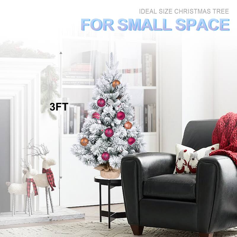 3ft Flocked Christmas Tree With Pe/Pvc & Pine Needle Branches,170 Tips,Small Snowy Holiday Tree