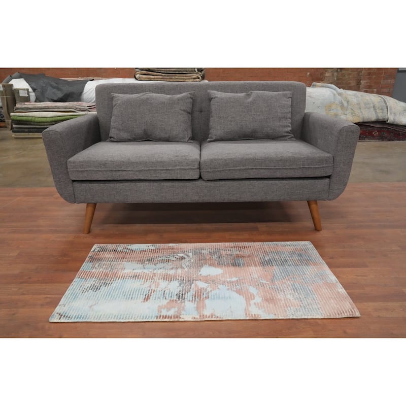 Hand Knotted Oriental Viscose Silk Carpet Modern Abstract Multi-Colored Abstract Area Rug - 4' 0'' X 2' 0''