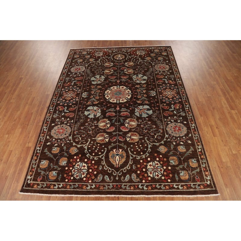 Brown Vegetable Dye Ziegler Oriental Area Rug Handmade Wool Carpet - 7'3" x 9'10"