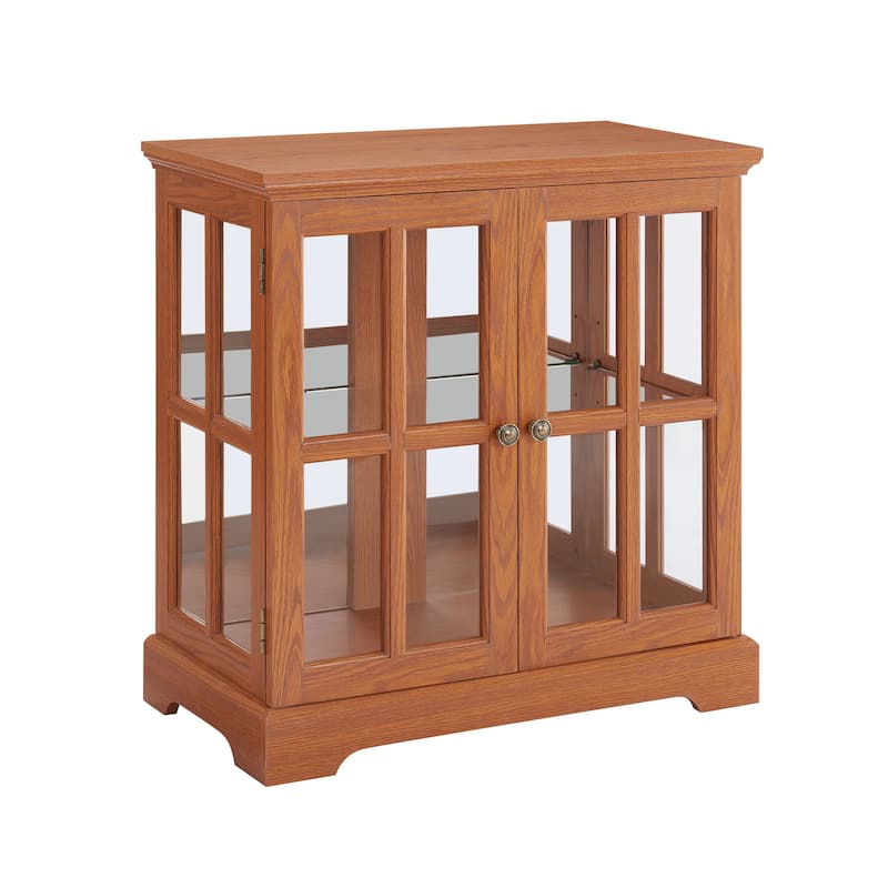 LED Curio Display Cabinet, Showcase with Adjustable Shelves & Lattice Doors, Multi-functional Glass Storage Cabinet