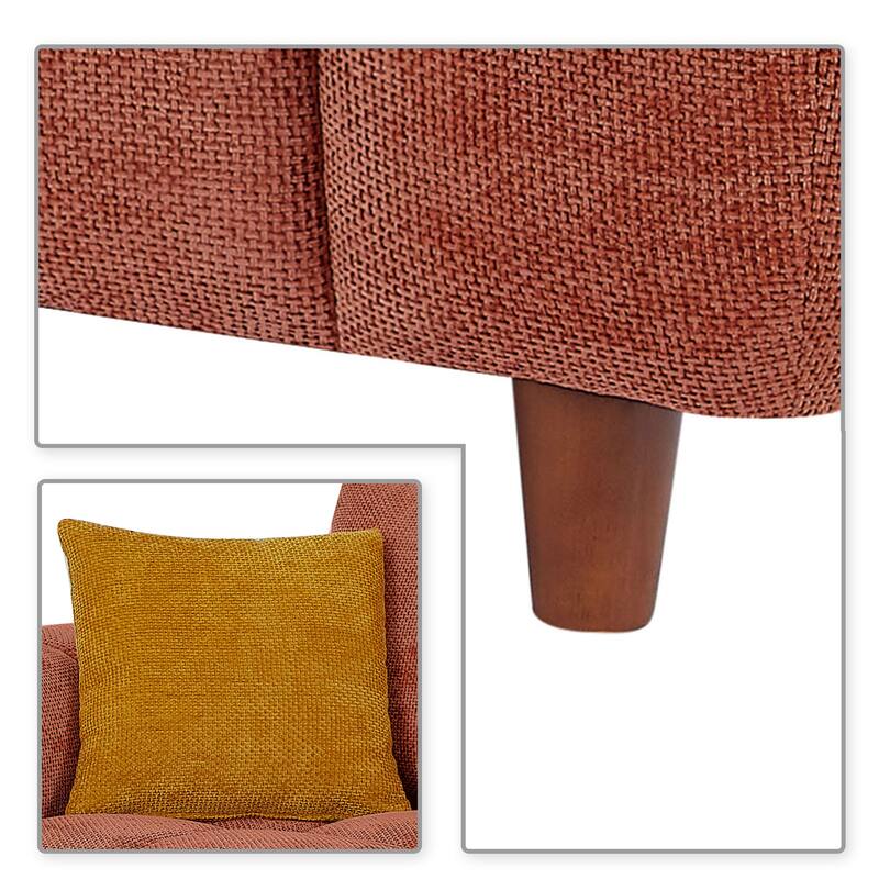 Modern Polyester Fabric Upholstered 3-Seater Sofa with Two Pillows