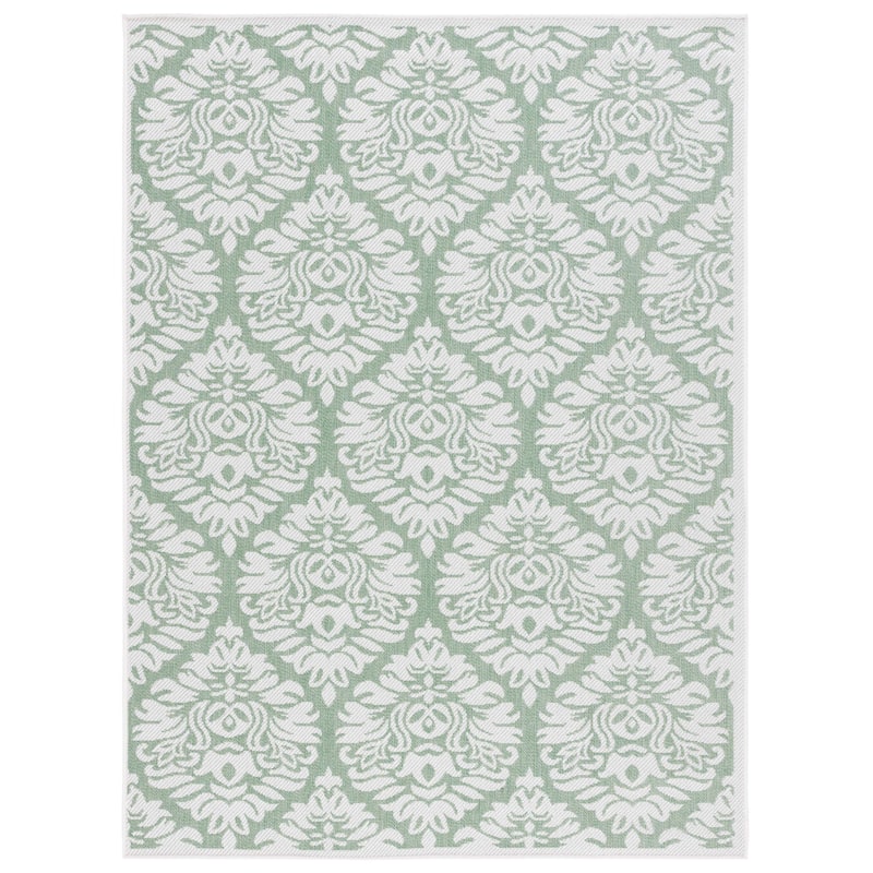 SAFAVIEH Bermuda Regitze Geometric Indoor/Outdoor Waterproof Rug - 6'7" Square - Ivory/Green