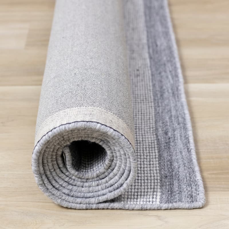 Grey Cream Recycled Striped Area Rug