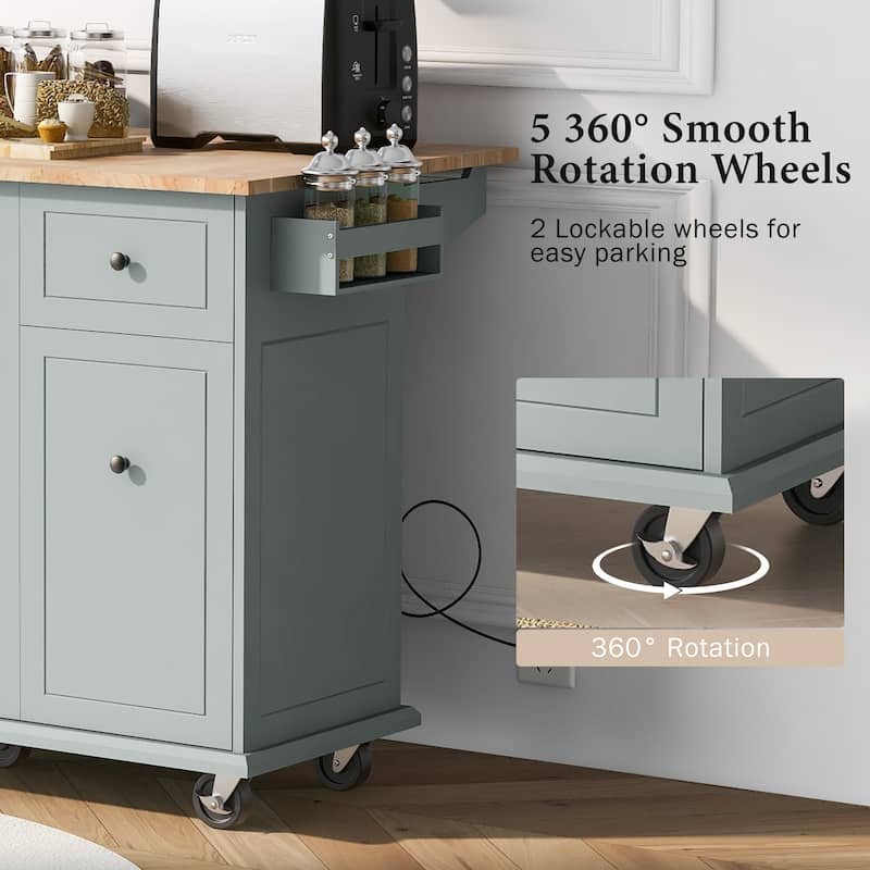 Kitchen Island with Drop Leaf, 53.9" Width Rolling Kitchen Cart on Wheels with Internal Storage Rack