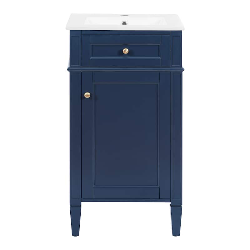 18" Freestanding Single Bathroom Vanity with Ceramic Sink, French Style Cabinet with Soft Close Door