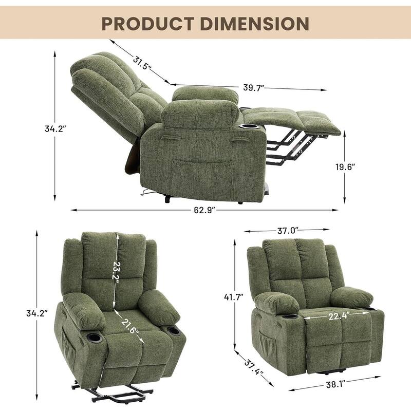 150°Adjustable Lay Flat Power Lift Recliner Sofa Chair for Elderly, Living Room