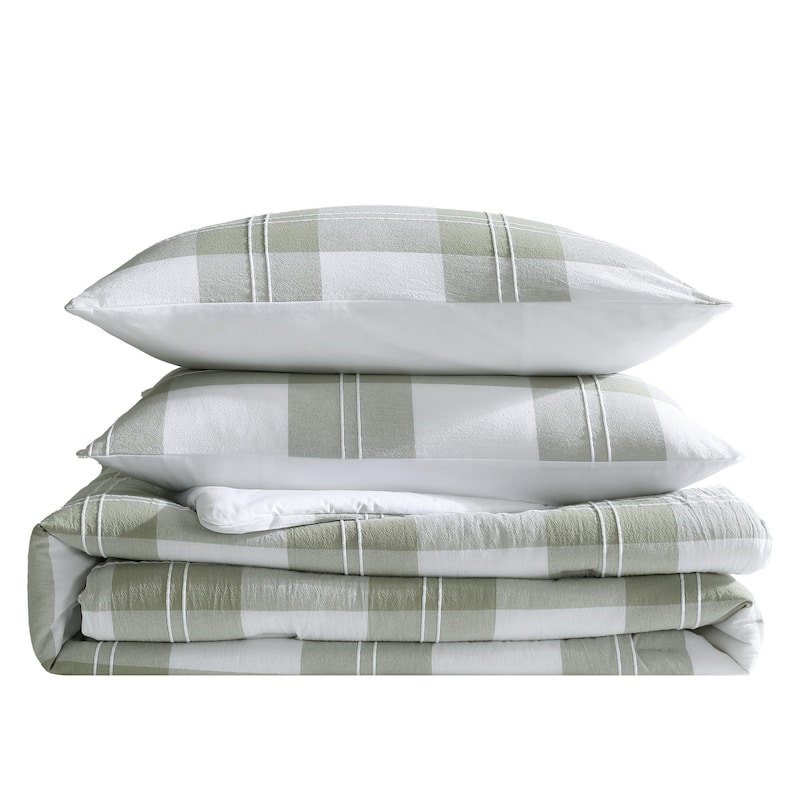 Eddie Bauer Mountain Embroidery Plaid Cotton Green Comforter Set