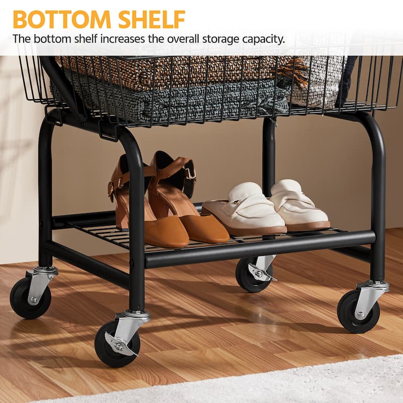 Yaheetech Commercial Laundry Cart Laundry Butler with Wheels and Bottom Shelf for Bathroom