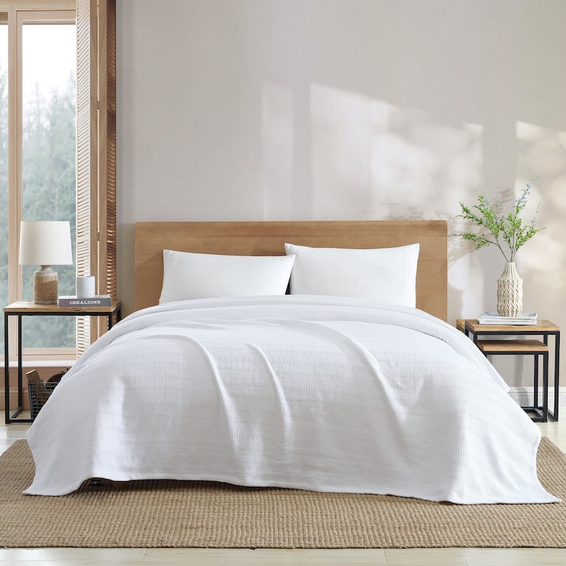 Eddie Bauer Variegated Weave Stripe Cotton Reversible Blanket - Twin - White
