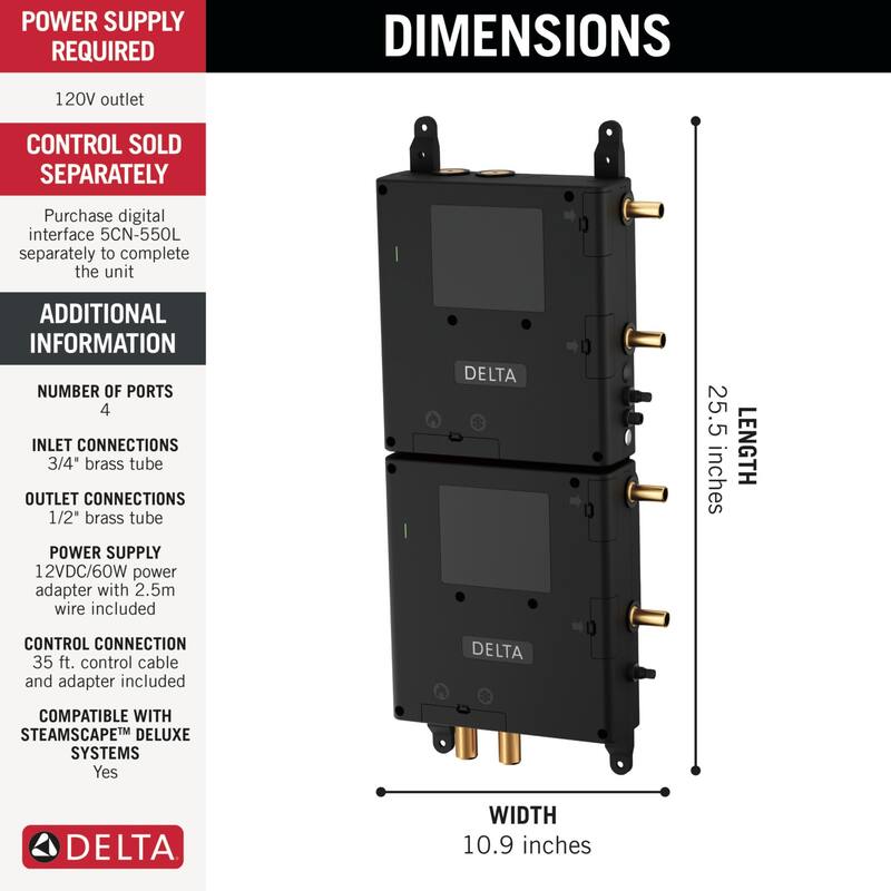 Delta R54000E ShowerSense Digital Thermostatic 4-Port Shower Rough In