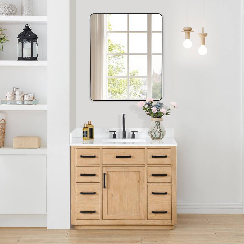 Altair Gavino Bath Vanity with Grain White Composite Stone Top and Mirror