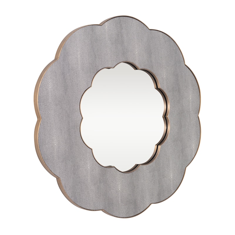 Varaluz Scallop Wall Mirror - Gray Shagreen/Weathered Brass