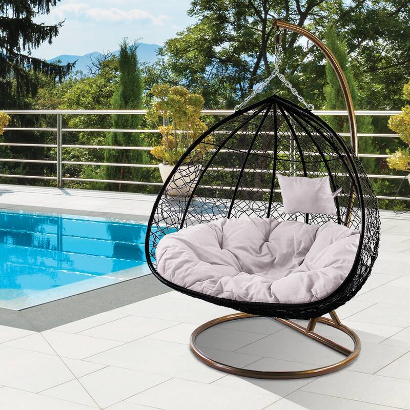 Modern Outdoor 2 Person Wicker Double Hanging Egg Swing Chair