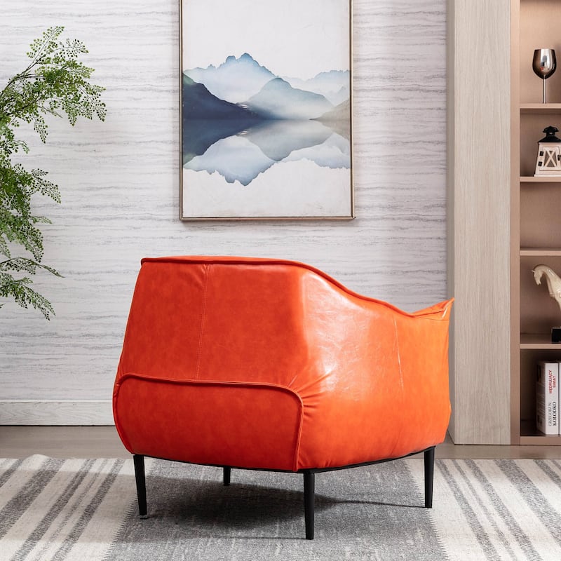 KINWELL 33" Wide Faux Vegan Leather Upholstery Barrel Chair
