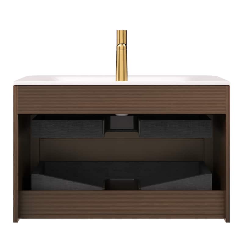 30"/36" Wall-Mounted Bathroom Vanity with Sink, Floating Vanity Base with Sintered Stone Hot-bent Integrated Basin