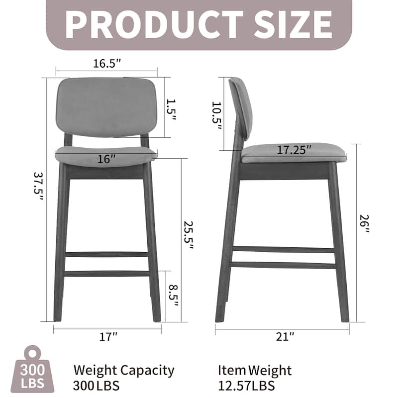 Set of 2 Azura Beige Fabric Counter Stool with Walnut Wood Legs