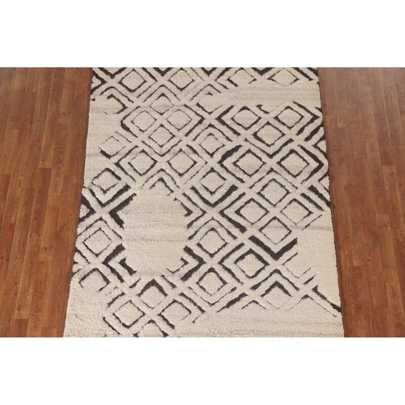 Trellis Moroccan Indian Area Rug Hand-Knotted Wool Carpet - 5'2"x 7'11"