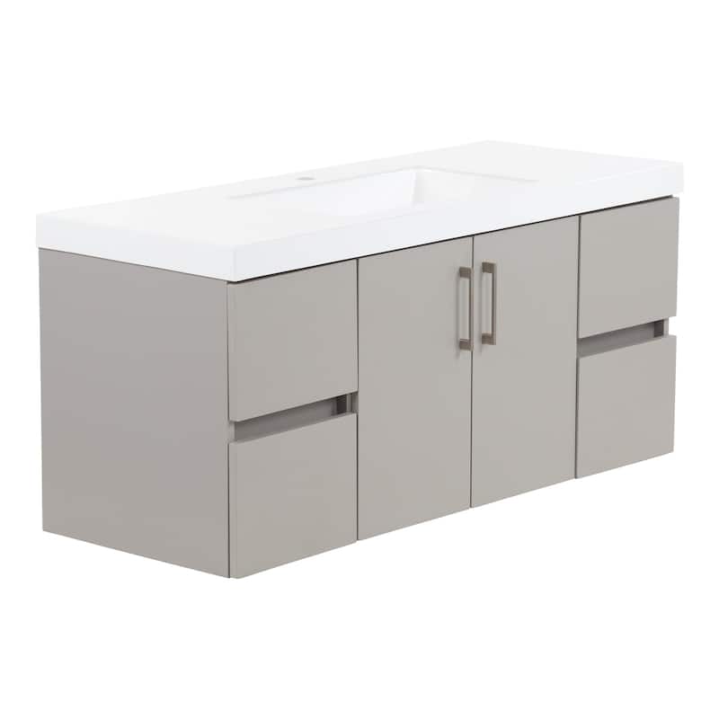 Spring Mill Cabinets Innes 48.5" Floating Bathroom Vanity With Cabinet, 2 Drawers and White Sink Top
