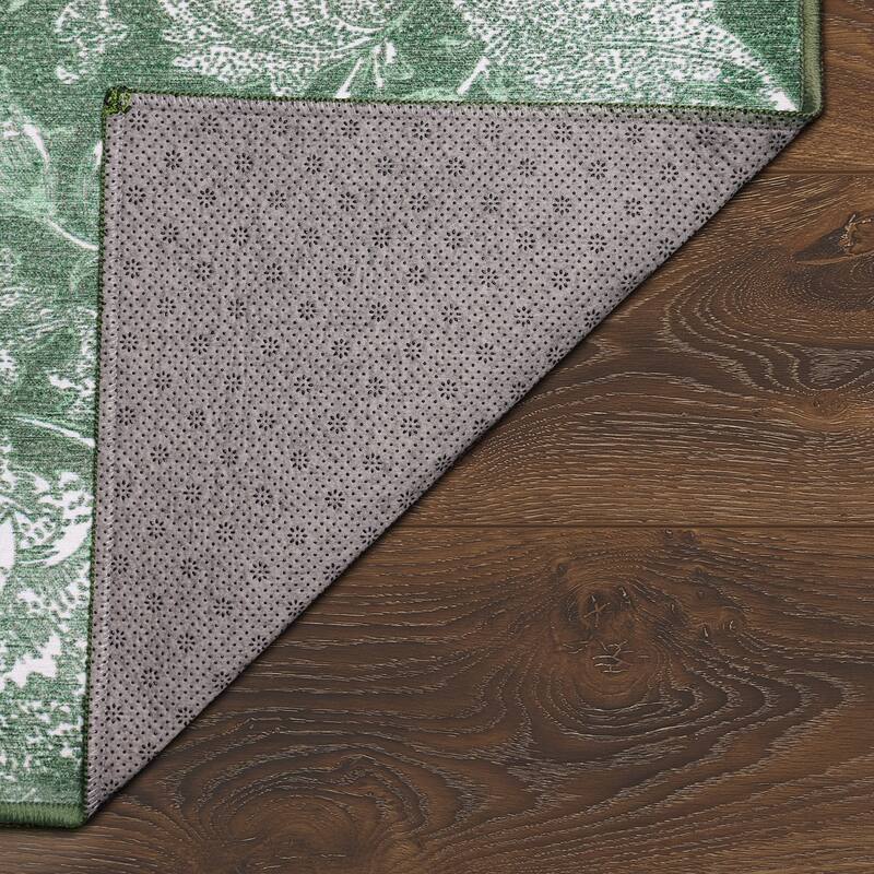 My Magic Carpet Kalini Floral Green Machine Washable Rug
