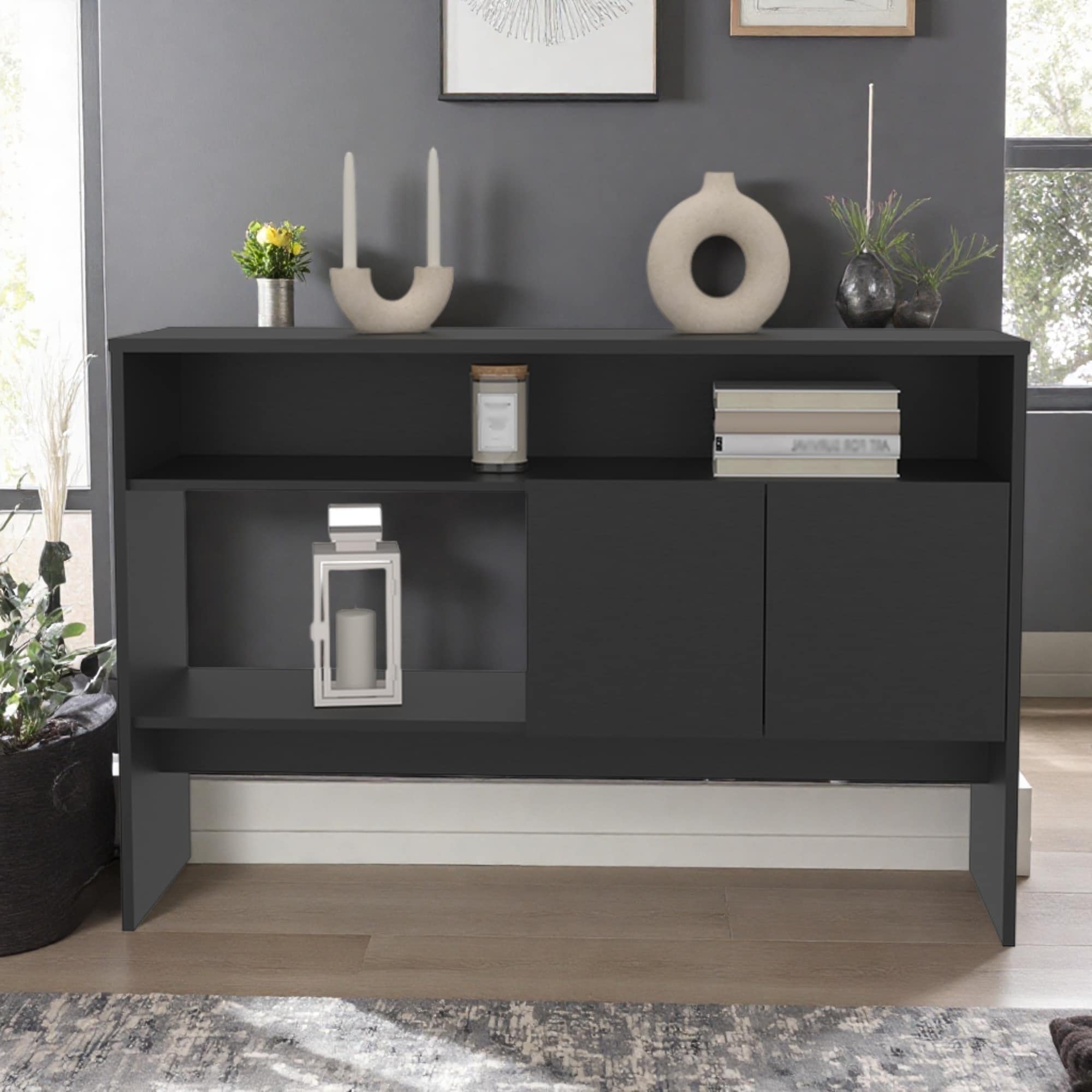 47.2-Inch Console Table With 2 Doors and 3 Shelves Space-Saving Design