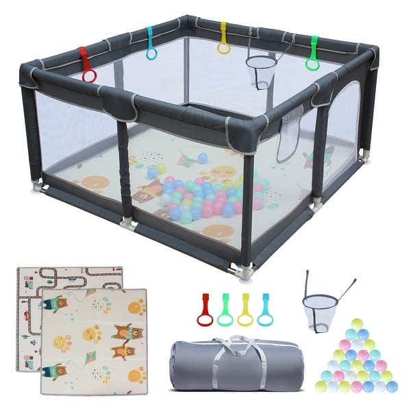 slide 2 of 9, 47" * 47" Baby Playard Cloth Playpen Removable Enclosures For Indoor And Outdoor Use Care For Children And Pets Grey-Black