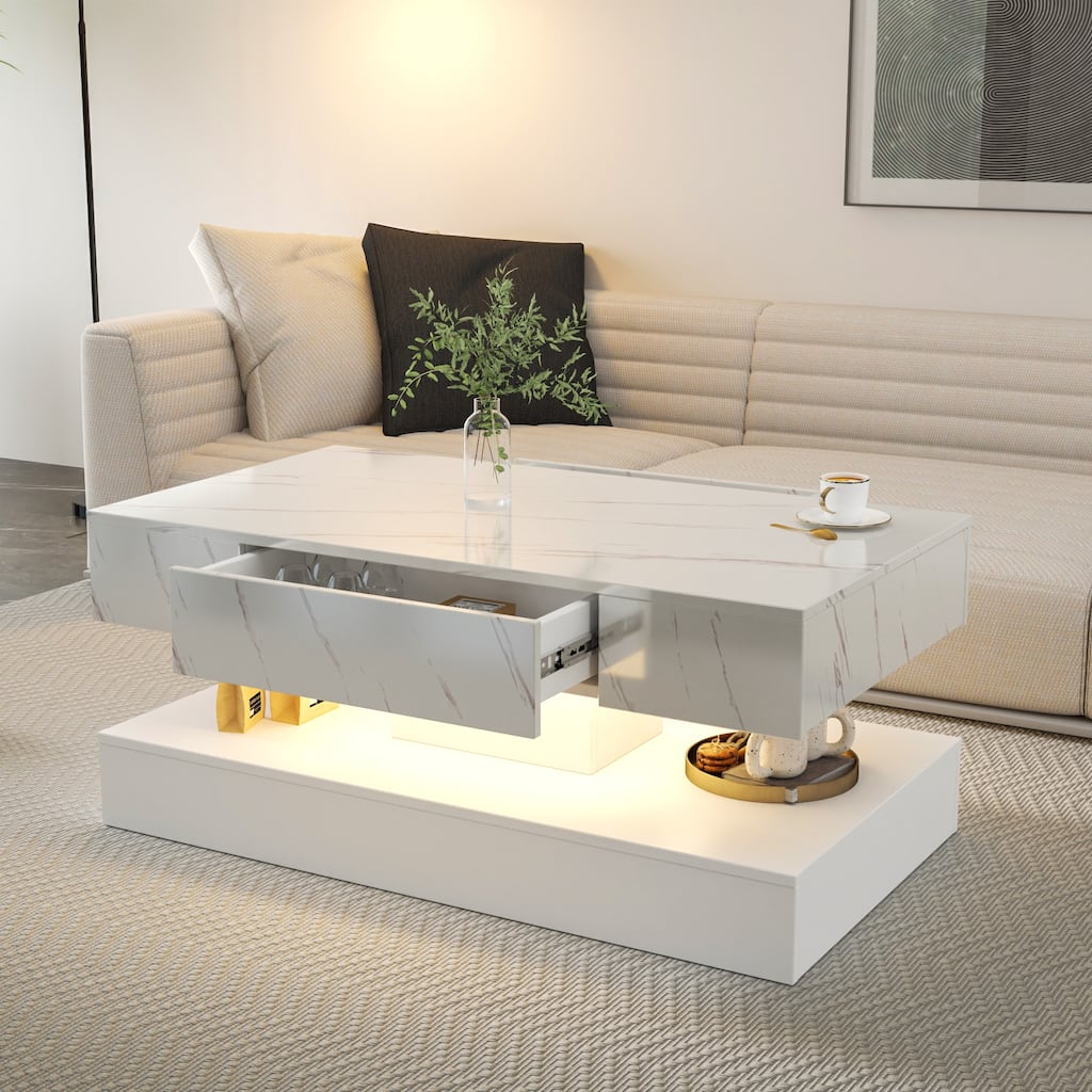 GDF Studio - Kei Modern 16.93"H LED Coffee Table with Storage Drawer for Living Room