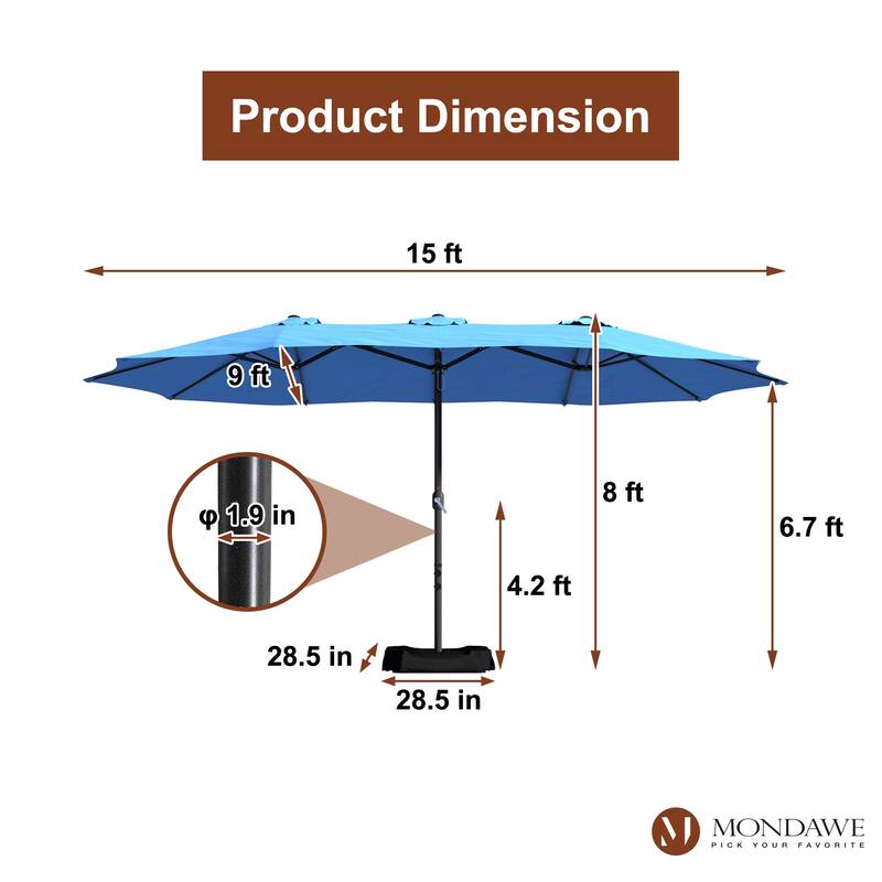 15ft Rectangular Patio Market Umbrella with Base