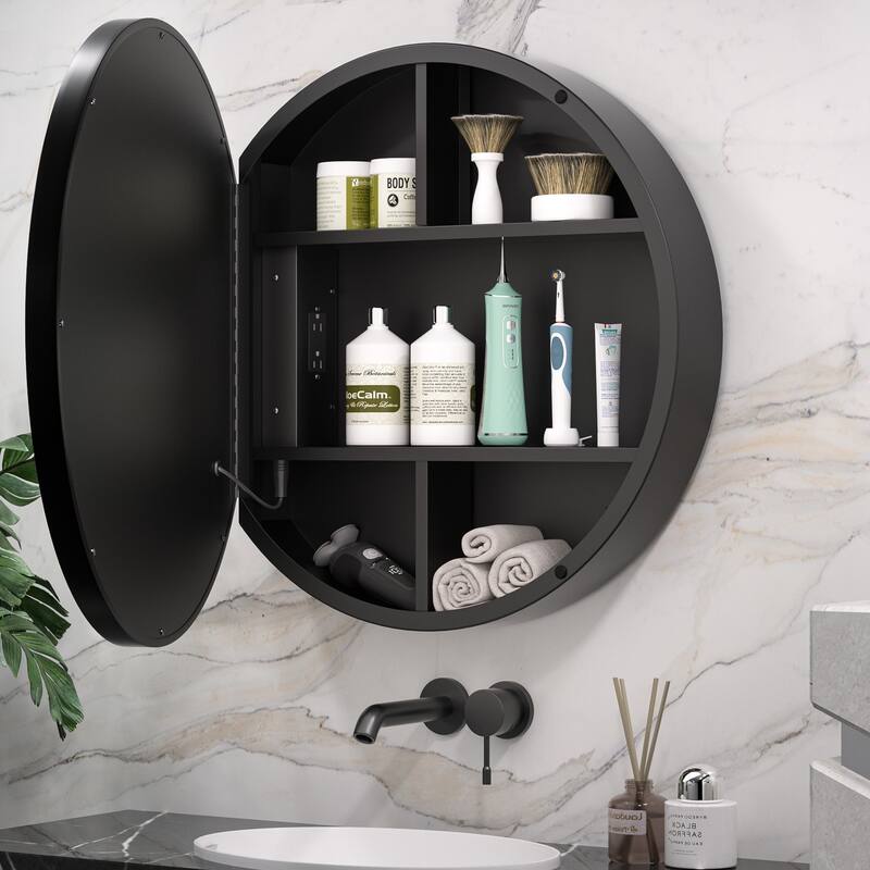 Keonjinn LED Metal Framed Round Medicine Cabinet with Mirror for Vanity, 3 Color Temperatures