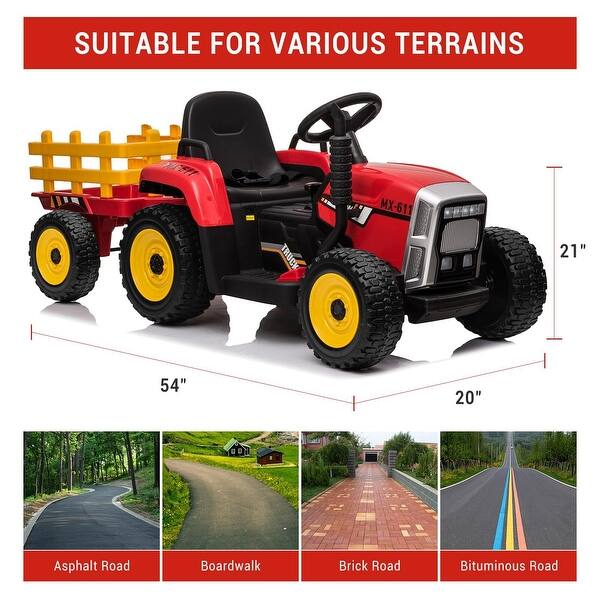12V Kids Ride On Tractor with Trailer Remote Control,25W