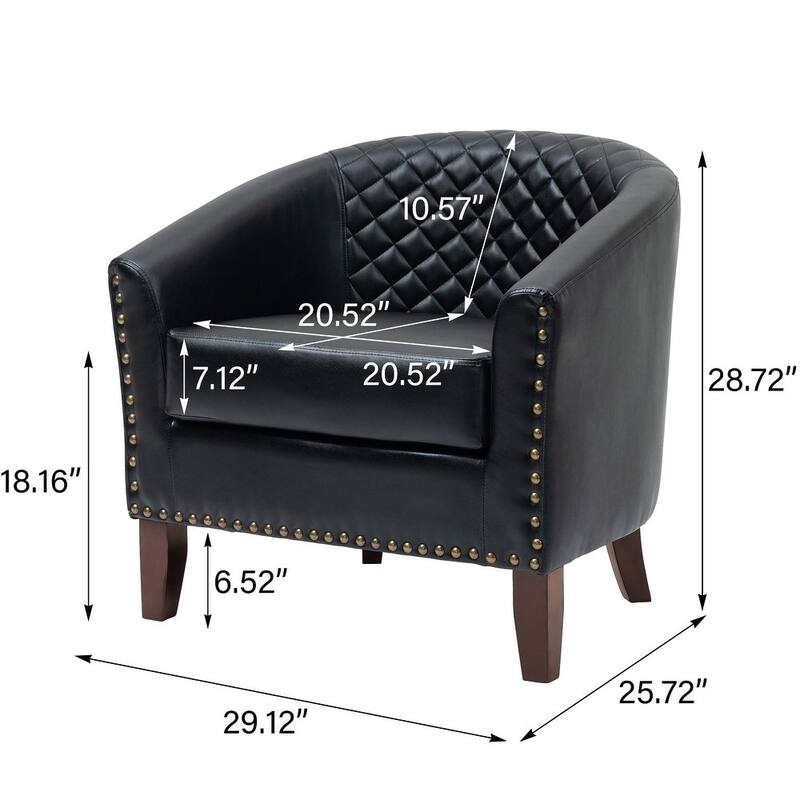 UIXE Mid-Century Leather Barrel Accent Chair With Nailheads Trim - 29" W