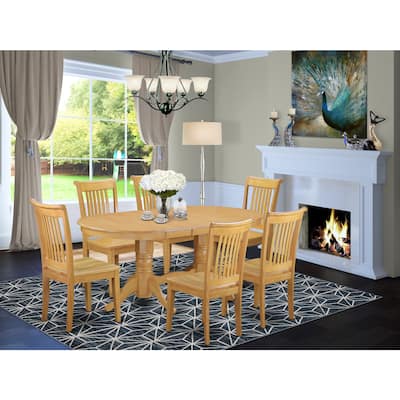 Dining Table Set 7 Piece Wood Table & Chairs - Antique Oak Finish Dinette Set