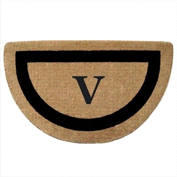Nedia Home 02053V Single Picture - Black Frame 22 x 36 In. Half Round Heavy Duty Coir Doormat - Monogrammed V