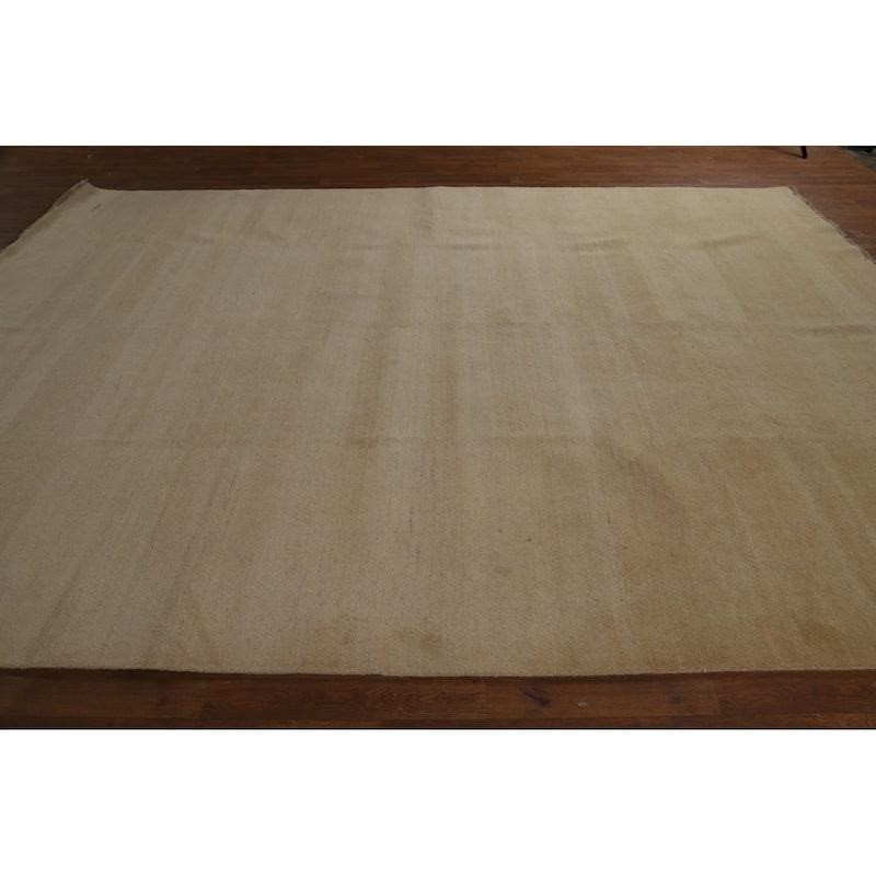 Hand Knotted Oriental 100% Wool Carpet Modern Solid Beige & Ivories Gabbeh Area Rug - 11' 11'' X 8' 8''