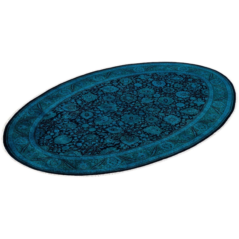 Overton Hand Knotted Wool Vintage Inspired Modern Contemporary Overdyed Blue Area Rug - 6' 1" x 9' 1"