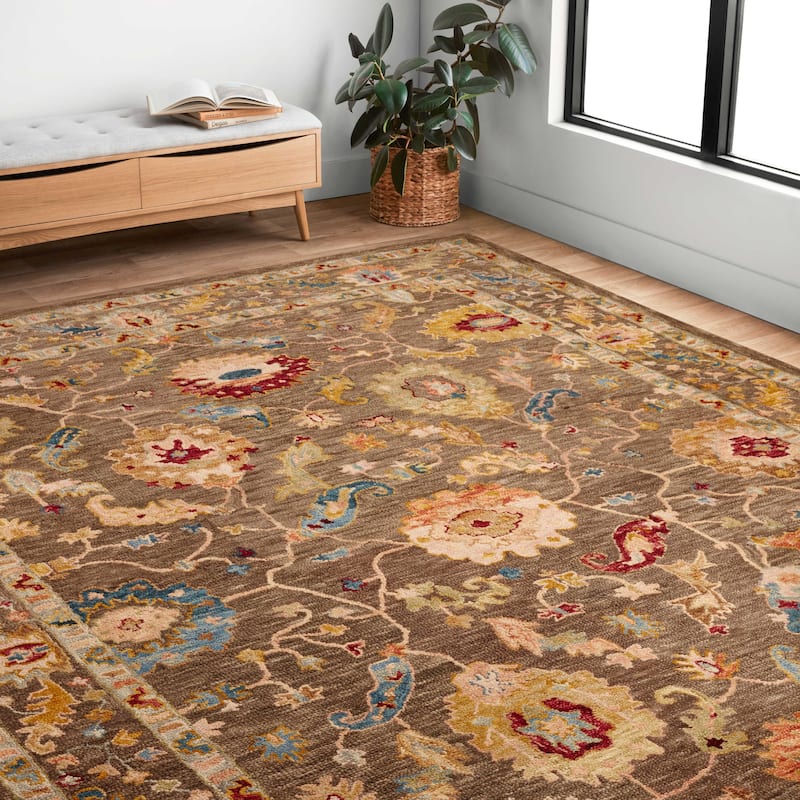 Alexander Home Megan Traditional Floral Area Rug - 3' x 3' Round - Charcoal / Multi