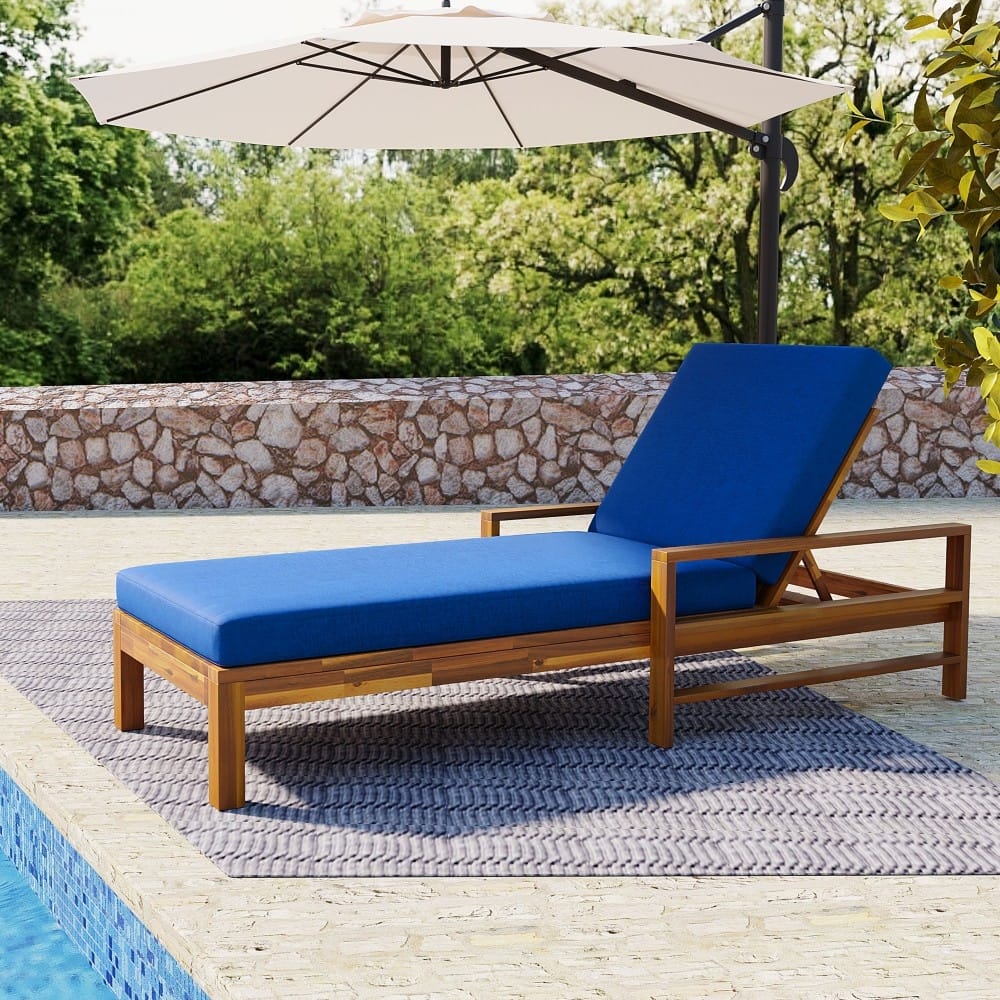 Modern Outdoor Adjustable Backrest Acacia Wood Lounge Chair for Gardens