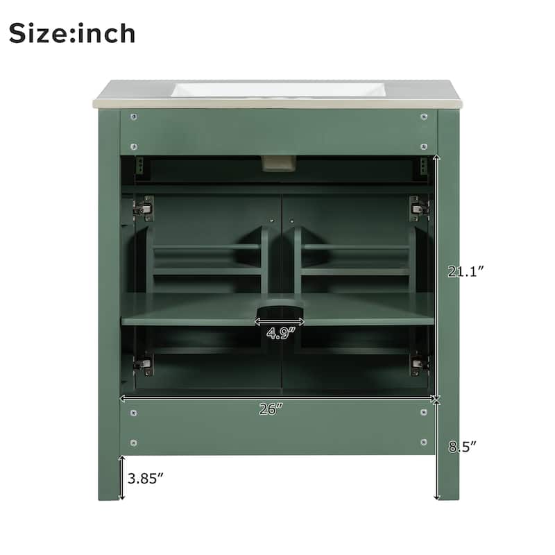30" Bathroom Vanity with Ceramic Sink, Modern White Single Bathroom Cabinet with 2 Doors and a Shelf, Soft Close Doors