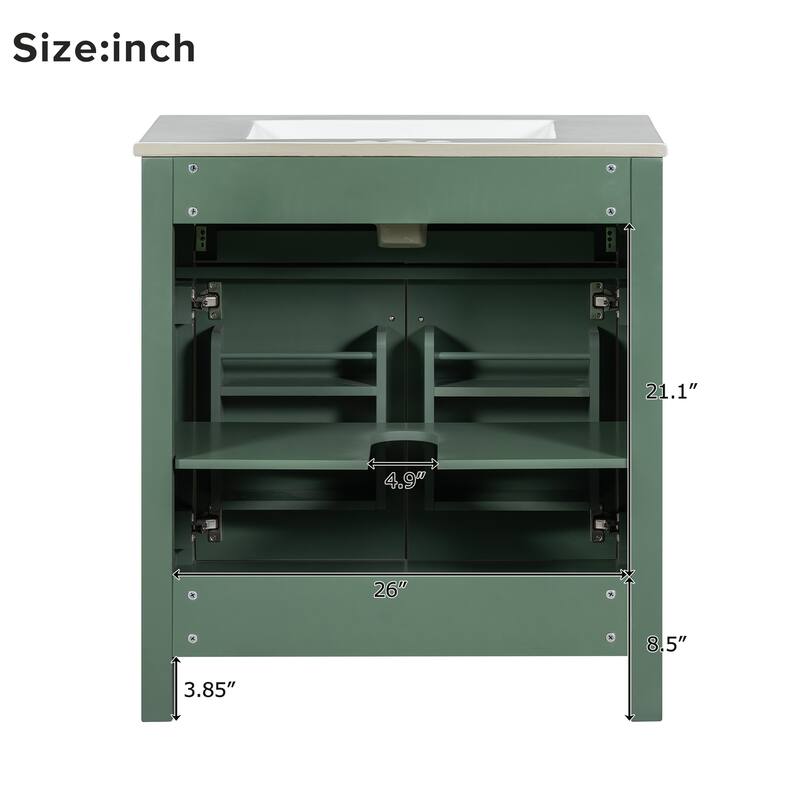 30 Inch Single Sink Bathroom Vanity Cabinet, Solid Wood Frame