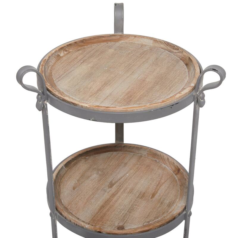 Metal 2 Shelf Accent Table with Brown Wood Tabletops - Gray - Roche River Decor - 14"Wx14"Lx28"H