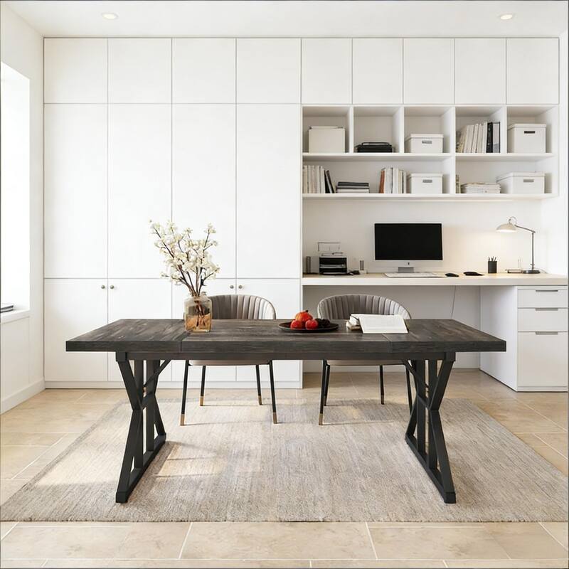 Farmhouse Dining Table Trestle Base Metal Accents Seats 6 Versatile Use