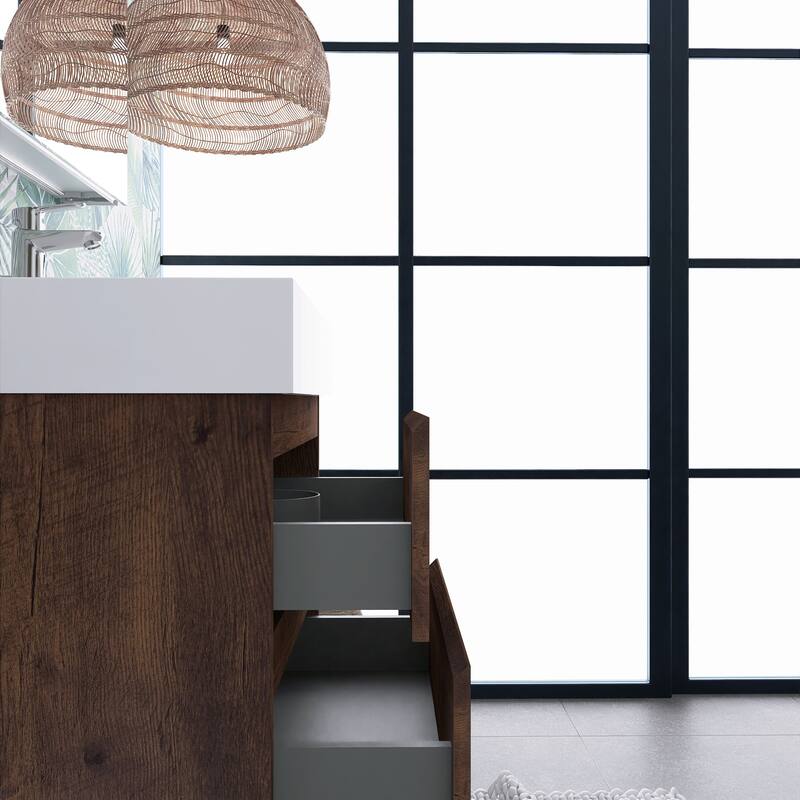 Single Sink Floating Bath Vanity in with Solid Surface Top