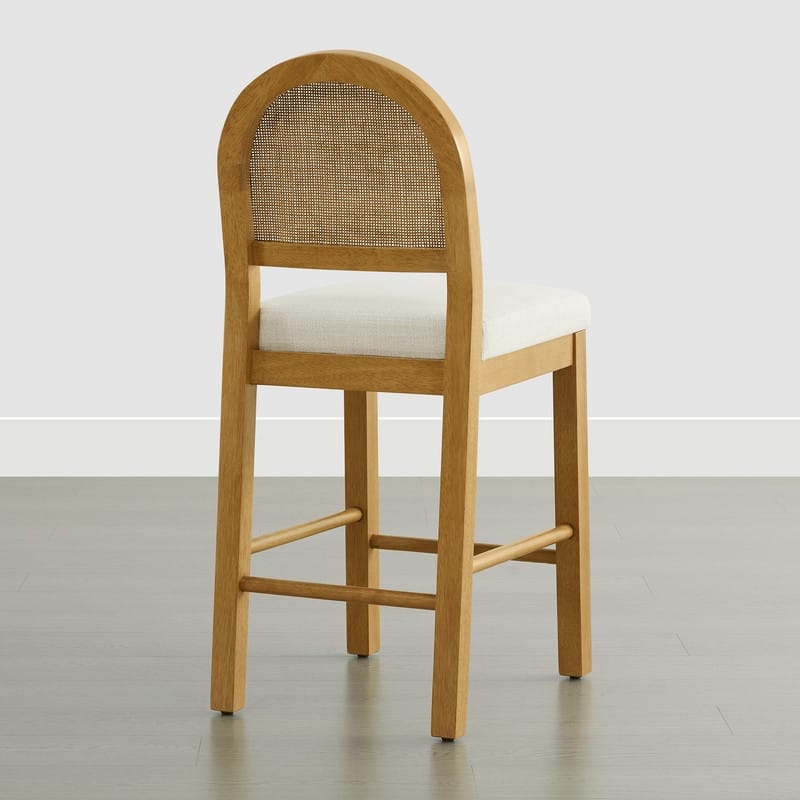 Spruce & Spring Esme Boho Upholstered Rattan Counter Bar Stool with Wood Frame