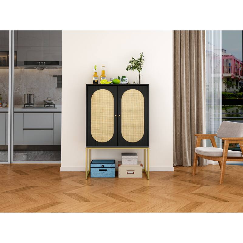 Natural Rattan 2 Door high cabinet with adjustable shelf