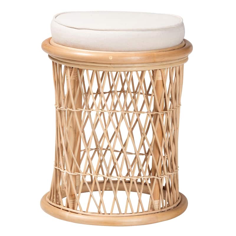 Junius Bohemian Natural Rattan Ottoman Footstool - Small - Natural