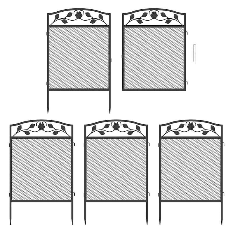 Metal Garden Fence 5 Panels Decor Dog Playpen Fences Animal Barrier
