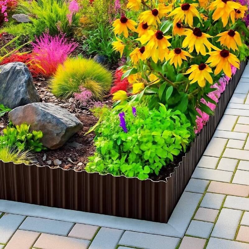 4 Pack Corrugated Galvanized Steel Metal Landscape Edging for Flower Beds, Lawn, Driveway, Walkways
